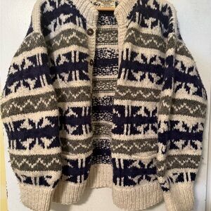Buffalo Trading Co. 100% Wool Knit Cowichan Cardigan Large